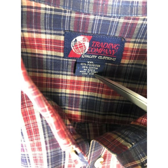 Trading Company Men's Long Sleeve XXL Red Blue Check Polyester Blend Casual A53 - Picture 2 of 5